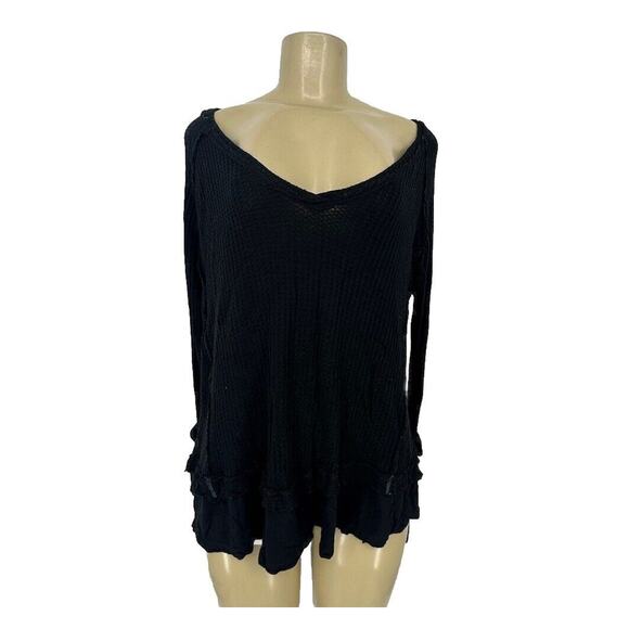 WE THE FREE PEOPLE XS Laguna Thermal Waffle Knit Oversized Thumbhole Top K12 - Picture 1 of 8